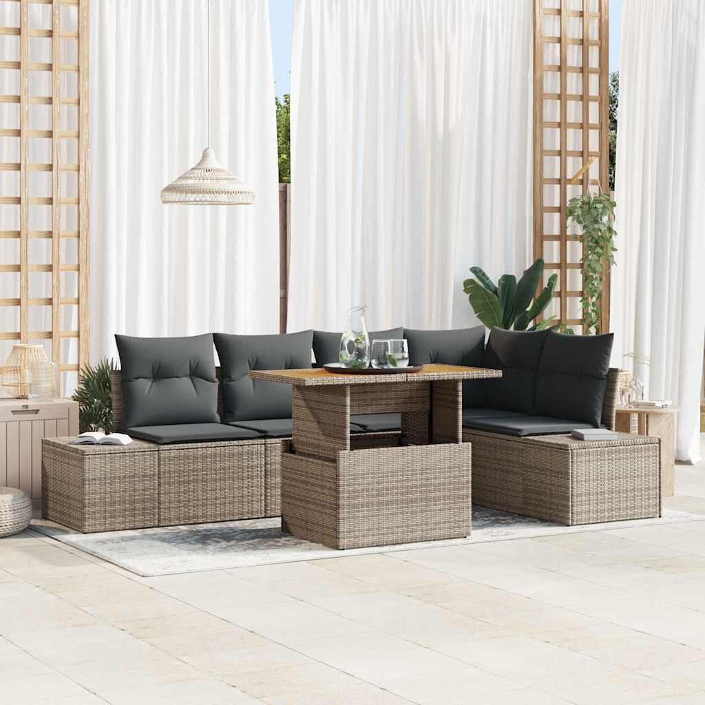 Tuin Sofa Set met opslag 6 pcs Grijs Poly riet is nu te koop bij PeponiXL, paradijselijk wonen!