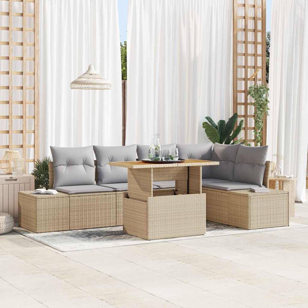 Tuin Sofa Set met opslag 6 pcs Beige Poly riet is nu te koop bij PeponiXL, paradijselijk wonen!