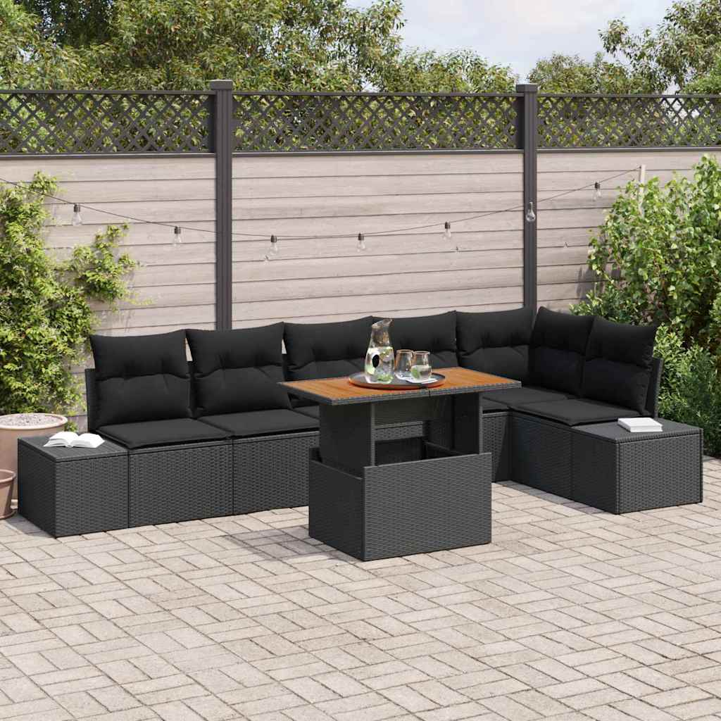 Tuin Sofa Set met opslag 7 pcs Zwart Poly riet is nu te koop bij PeponiXL, paradijselijk wonen!