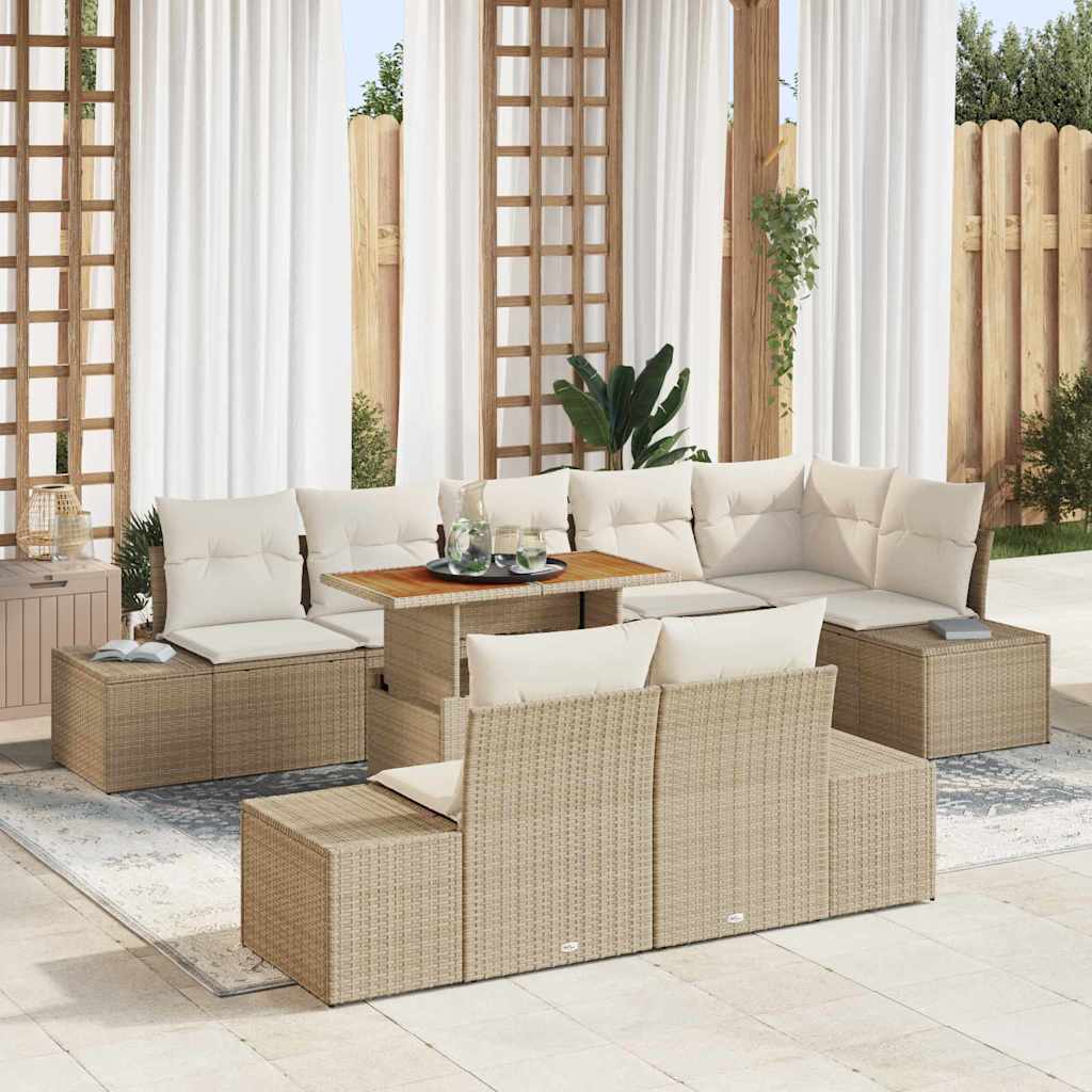 Tuin Sofa Set met opslag 9 pcs Beige Poly riet is nu te koop bij PeponiXL, paradijselijk wonen!