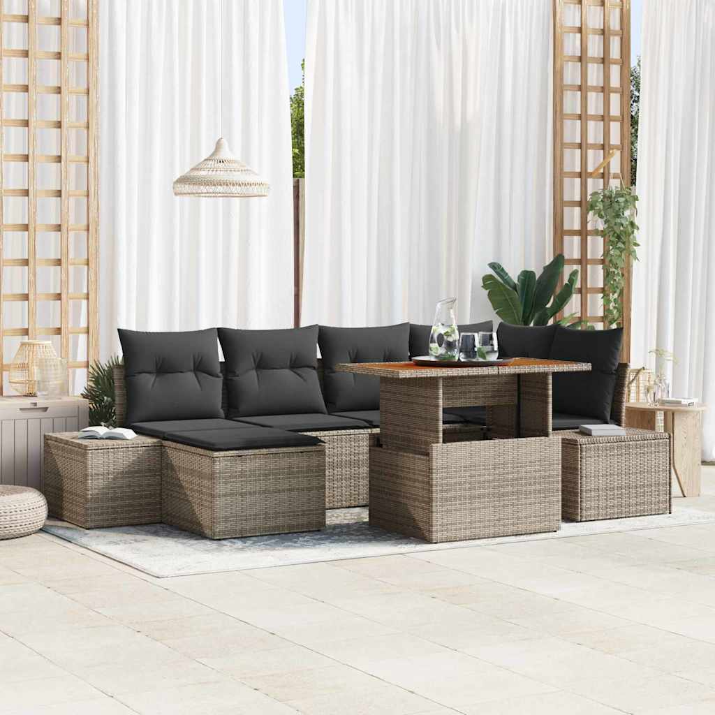 Tuin Sofa Set met opslag 7 pcs Grijs Poly riet is nu te koop bij PeponiXL, paradijselijk wonen!