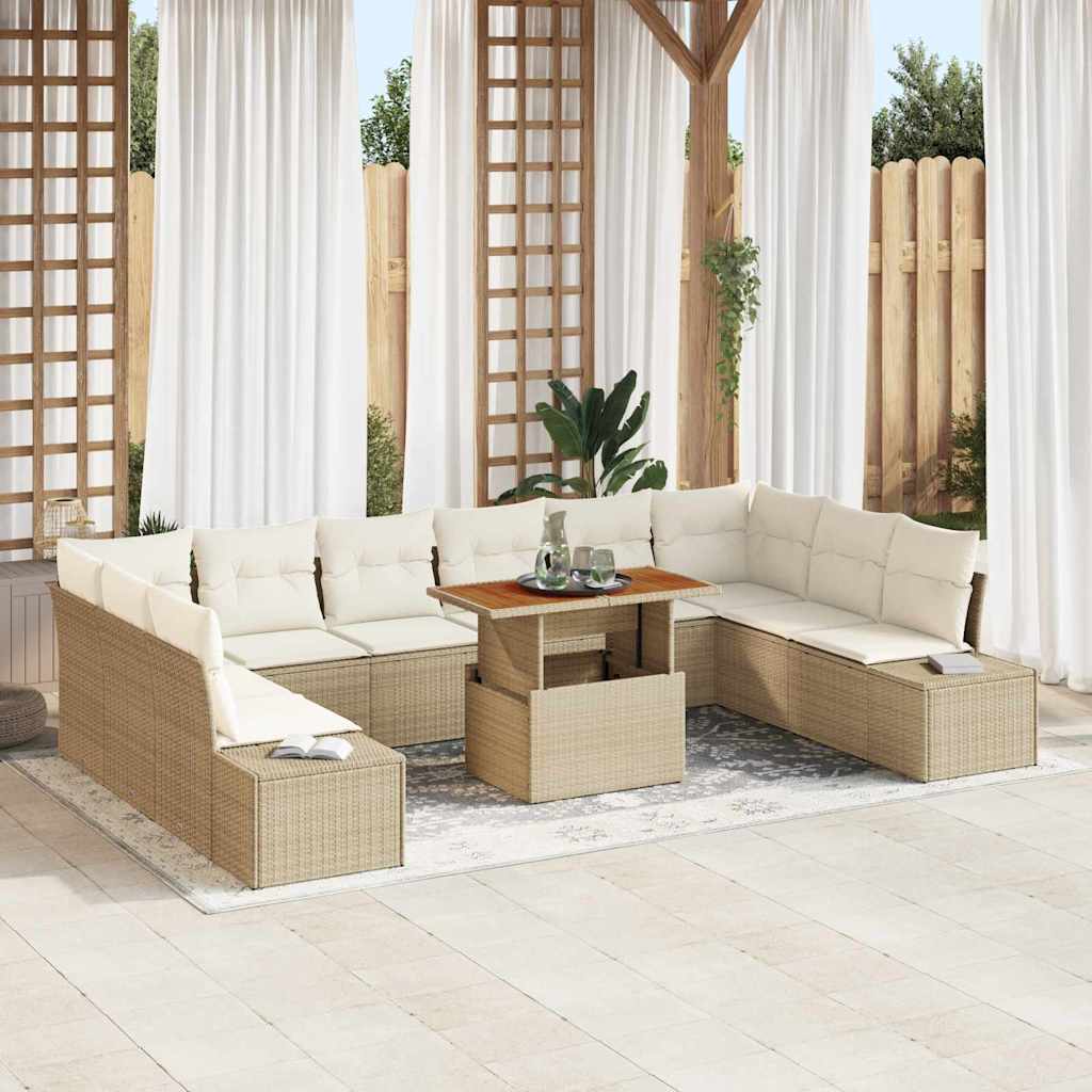 Tuin Sofa Set met opslag 11 pcs Beige Poly riet is nu te koop bij PeponiXL, paradijselijk wonen!