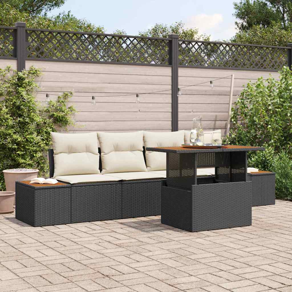 Tuin Sofa Set met opslag 5 pcs Zwart Poly riet is nu te koop bij PeponiXL, paradijselijk wonen!