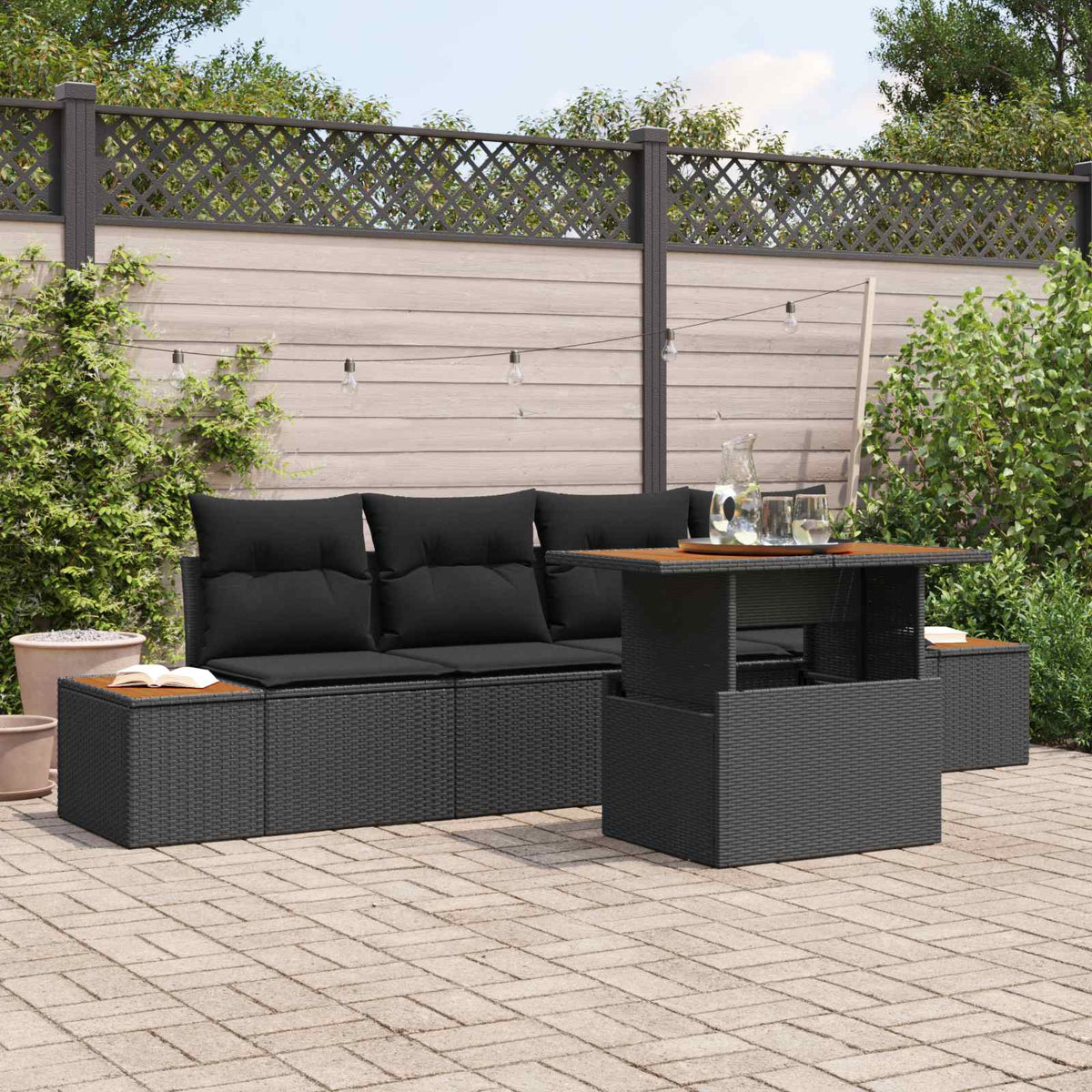 Tuin Sofa Set met opslag 5 pcs Zwart Poly riet is nu te koop bij PeponiXL, paradijselijk wonen!