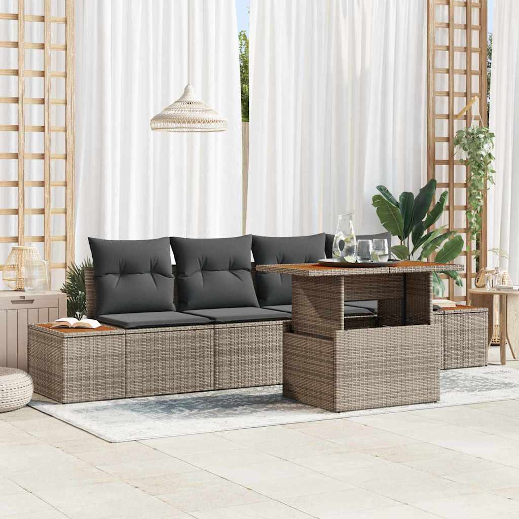 Tuin Sofa Set met opslag 5 pcs Grijs Poly riet is nu te koop bij PeponiXL, paradijselijk wonen!