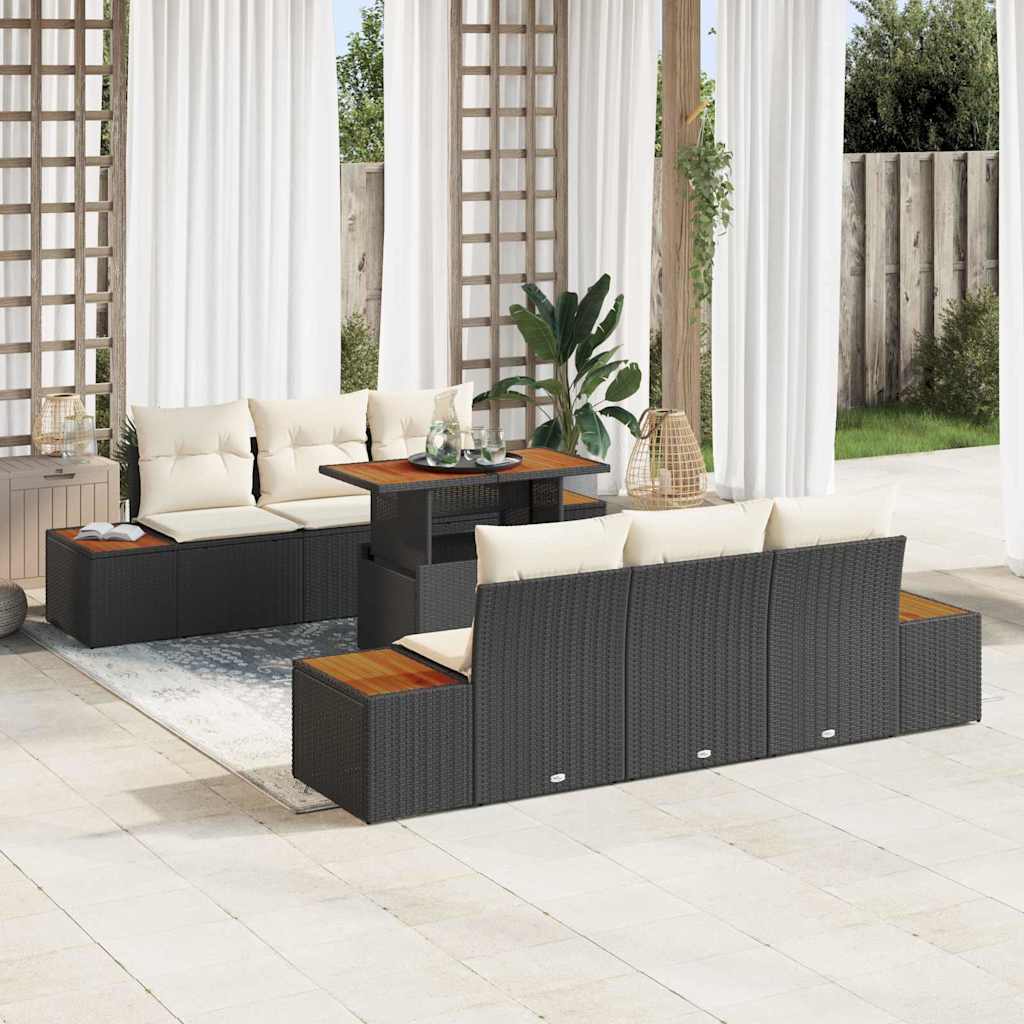 Tuin Sofa Set met opslag 7 pcs Zwart Poly riet is nu te koop bij PeponiXL, paradijselijk wonen!