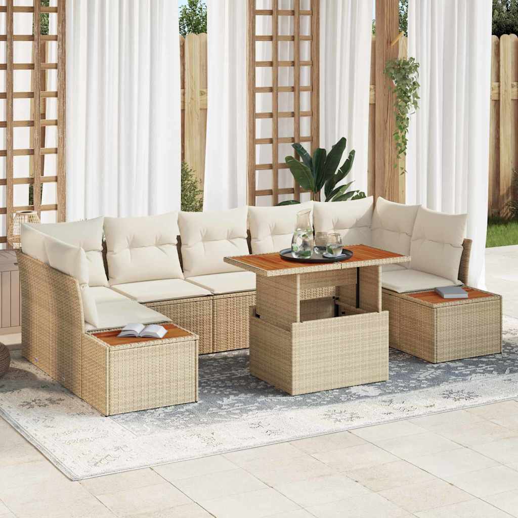 Tuin Sofa Set met opslag 8 pcs Beige Poly riet is nu te koop bij PeponiXL, paradijselijk wonen!
