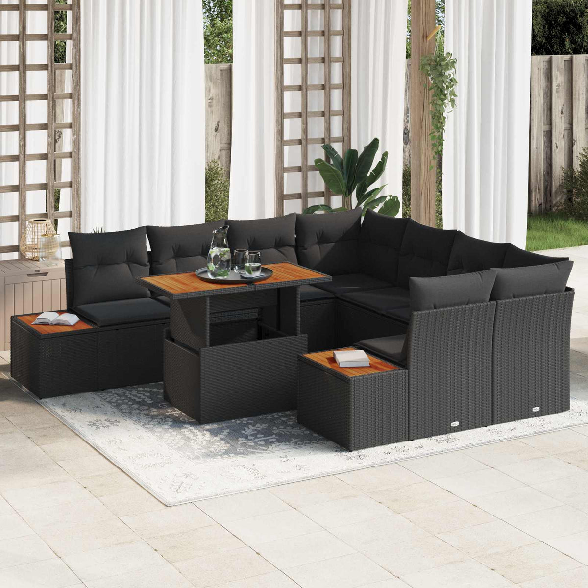 Tuin Sofa Set met opslag 9 pcs Zwart Poly riet is nu te koop bij PeponiXL, paradijselijk wonen!