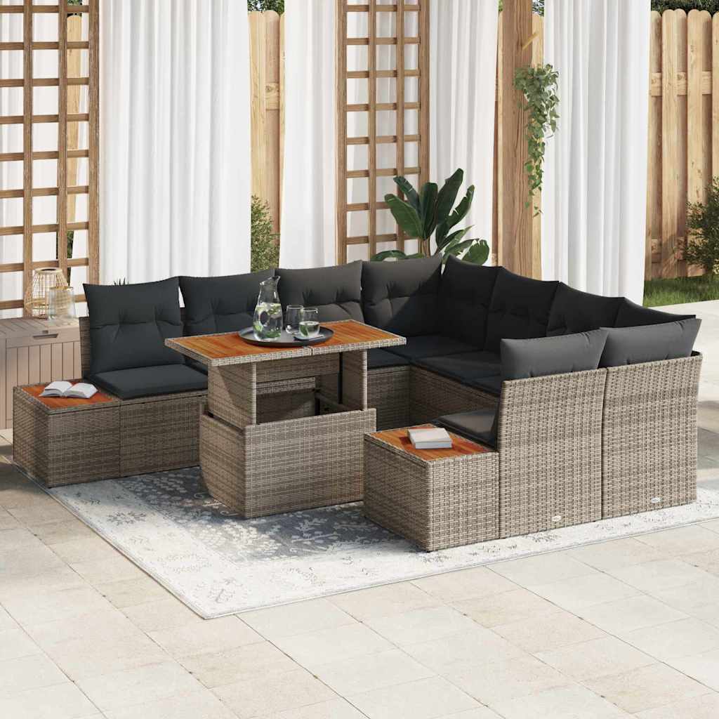 Tuin Sofa Set met opslag 9 pcs Grijs Poly riet is nu te koop bij PeponiXL, paradijselijk wonen!