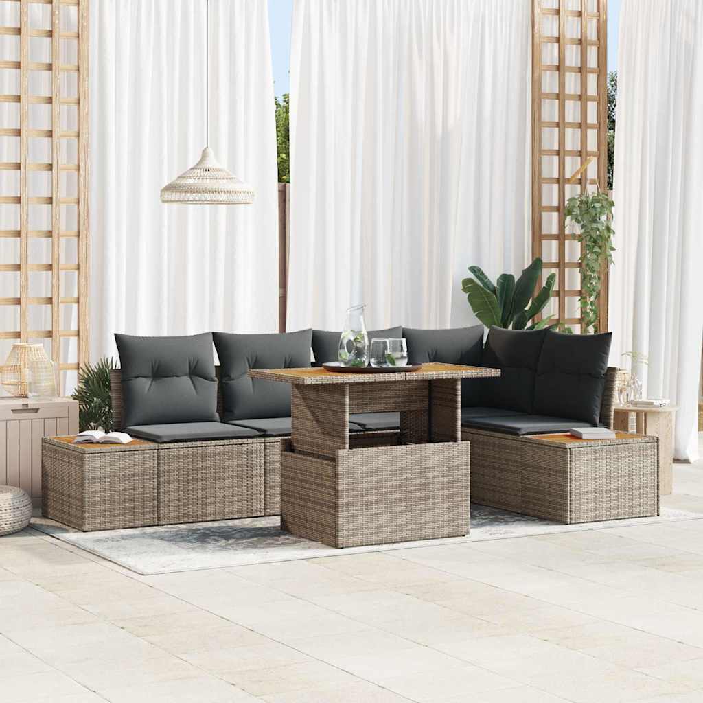 Tuin Sofa Set met opslag 6 pcs Grijs Poly riet is nu te koop bij PeponiXL, paradijselijk wonen!
