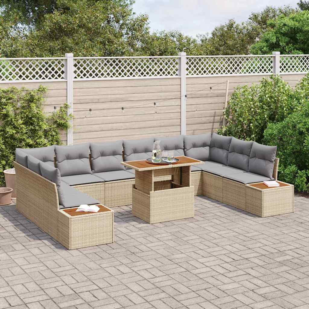 Tuin Sofa Set met opslag 11 pcs Beige Poly riet is nu te koop bij PeponiXL, paradijselijk wonen!
