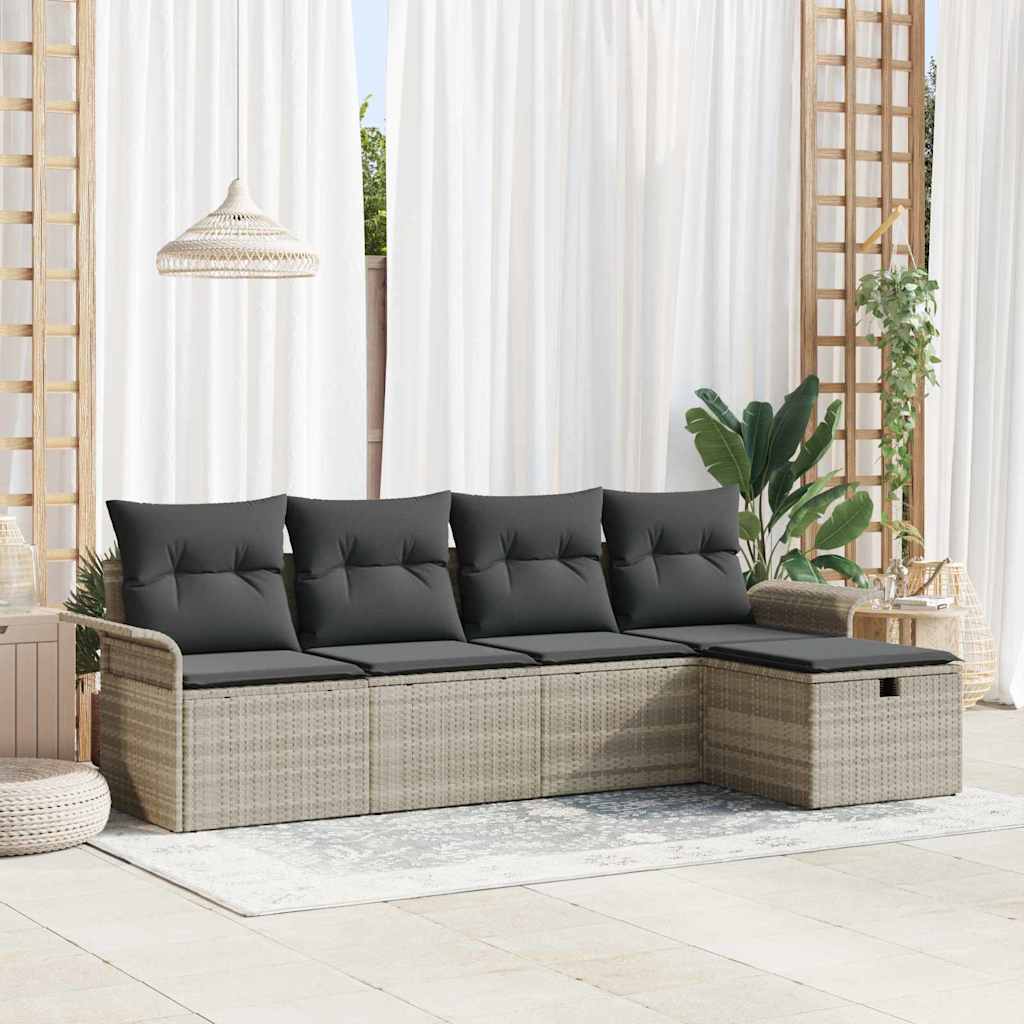 Tuinbankenset 5 st Lichtgrijs poly rattan is nu te koop bij PeponiXL, paradijselijk wonen!