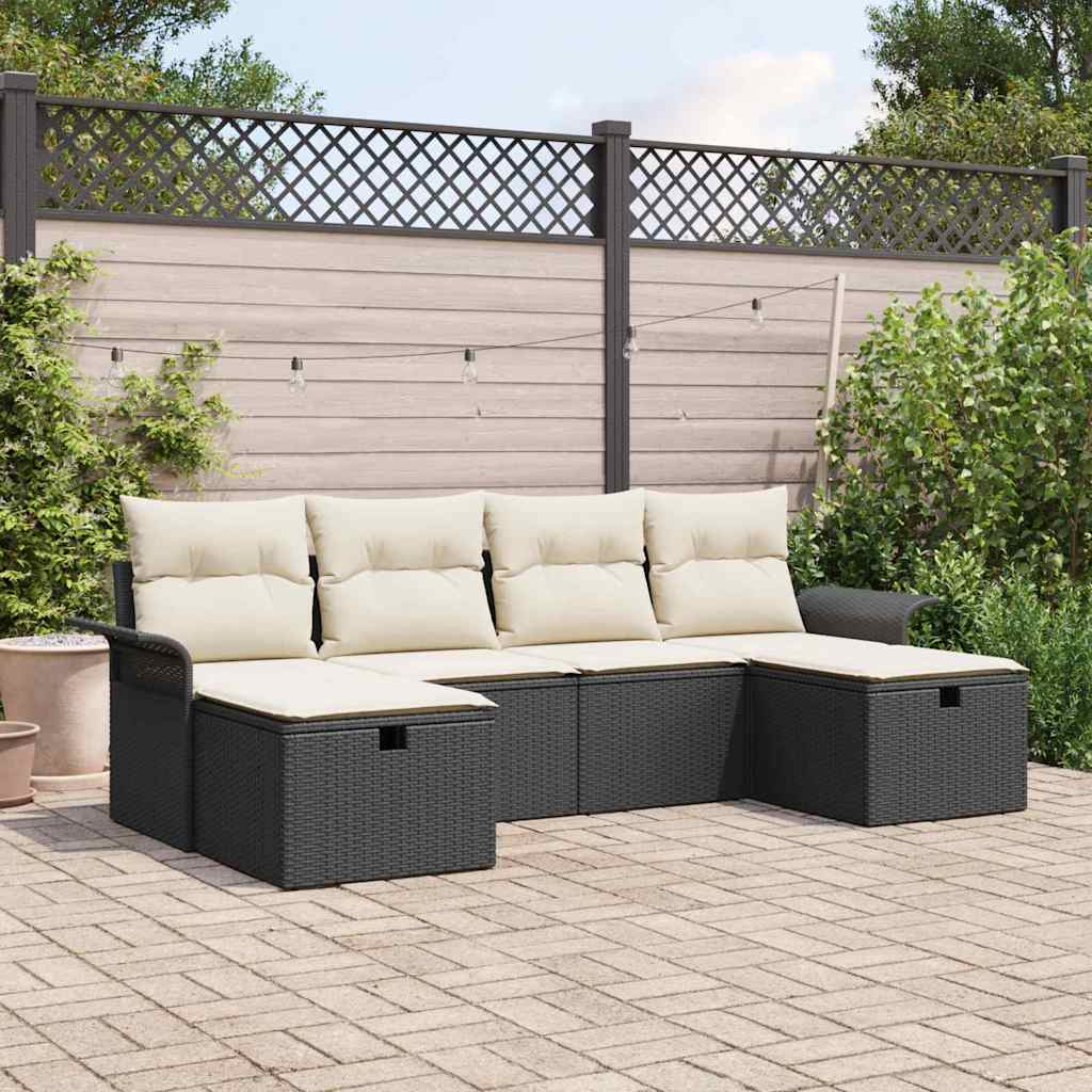 Tuin Sofa Set met kussen 6 pcs Zwart en Crème poly rattan is nu te koop bij PeponiXL, paradijselijk wonen!