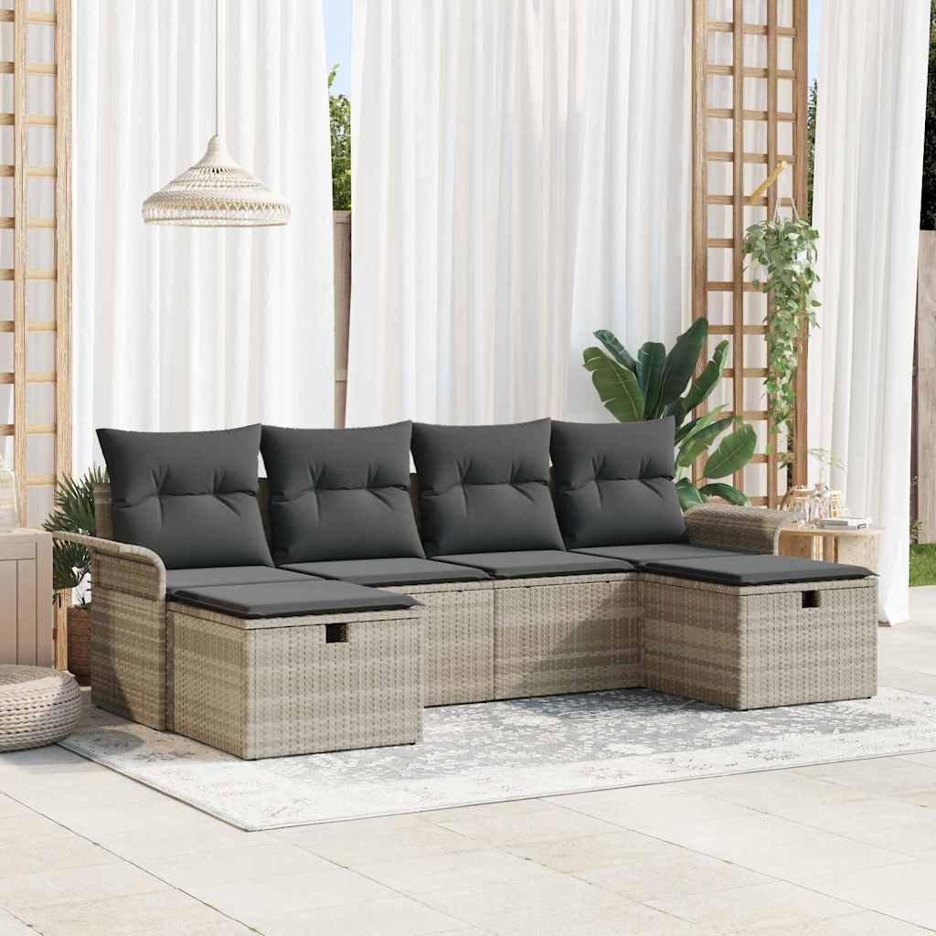Tuin Sofa Set 6 st Lichtgrijs poly rattan is nu te koop bij PeponiXL, paradijselijk wonen!