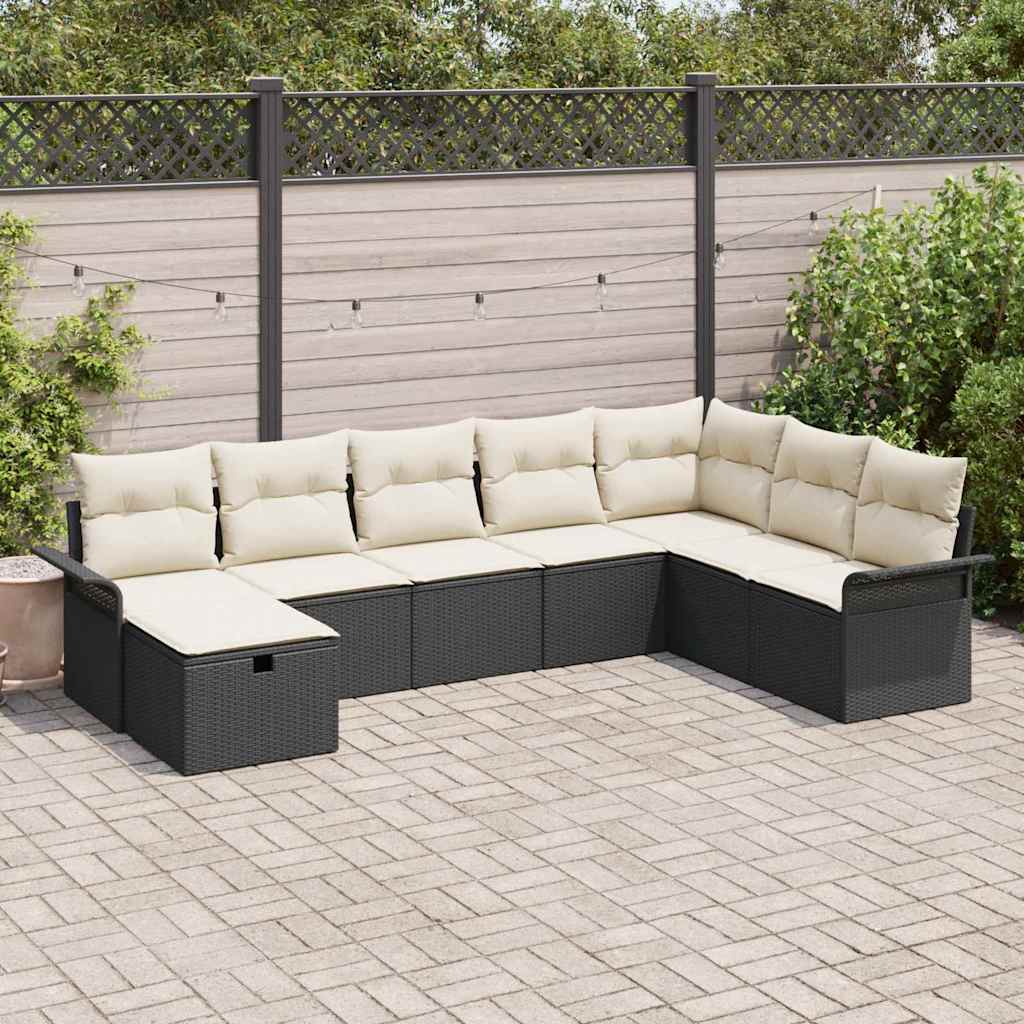 Tuin Sofa Set 8 st Zwart en Crème poly rattan is nu te koop bij PeponiXL, paradijselijk wonen!