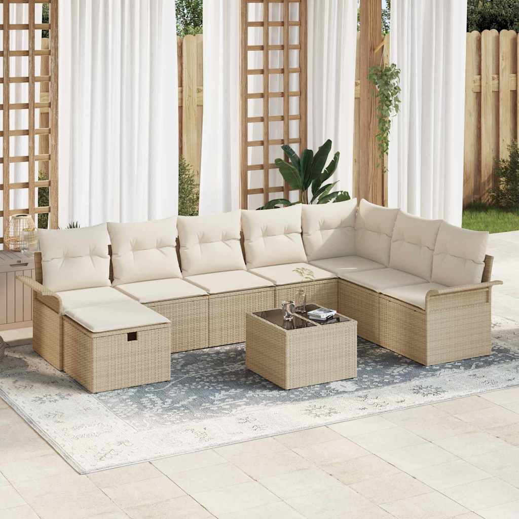 Tuin Sofa Set met kussen 9 pcs Beige en Crème poly rattan is nu te koop bij PeponiXL, paradijselijk wonen!