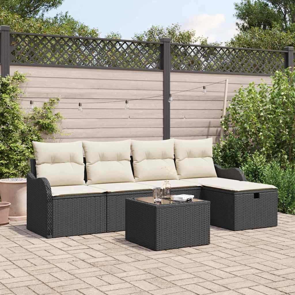 Tuin Sofa Set met kussen 6 pcs Zwart en Crème poly rattan is nu te koop bij PeponiXL, paradijselijk wonen!