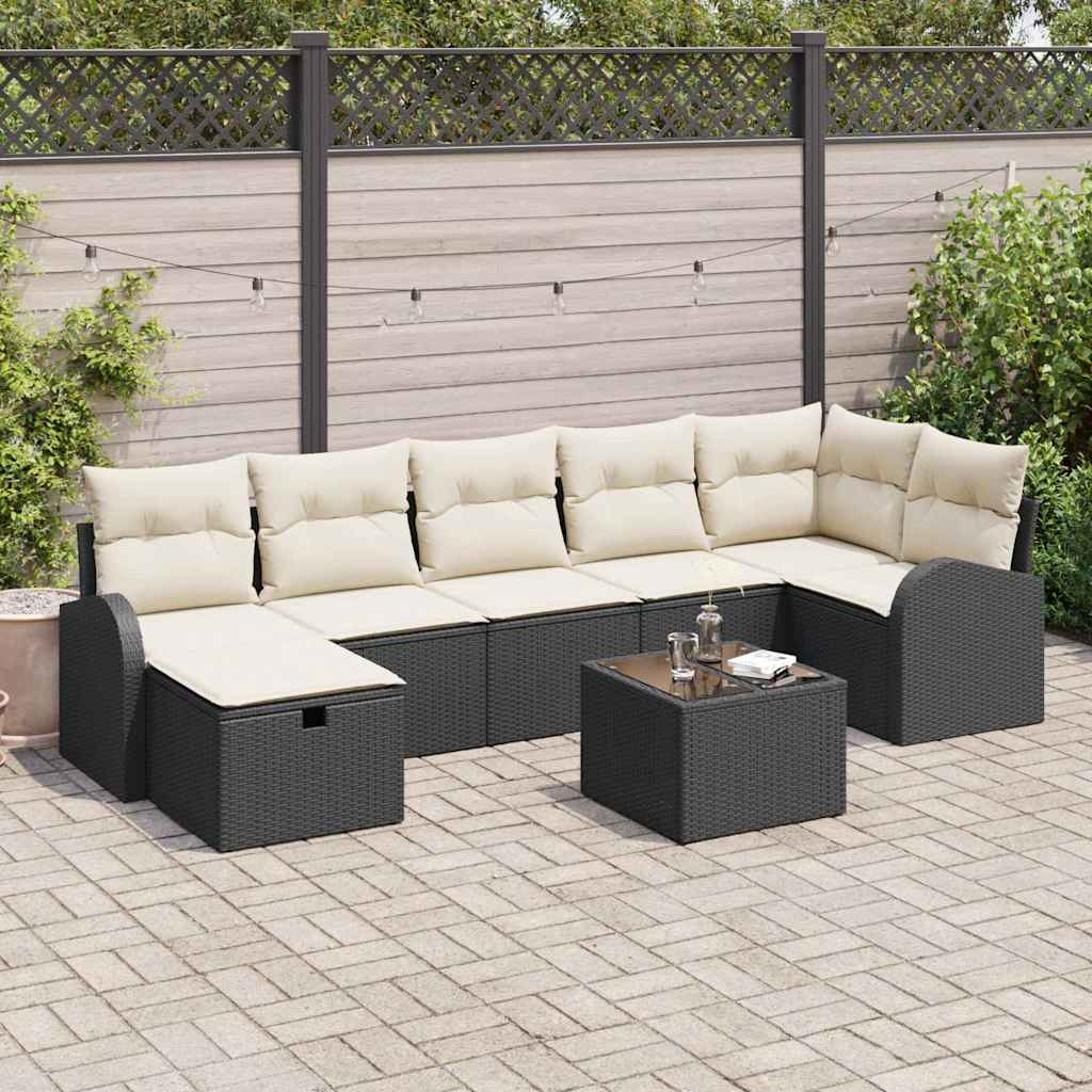 Bankstel met kussen met opslag Zwart en Crème poly rattan is nu te koop bij PeponiXL, paradijselijk wonen!
