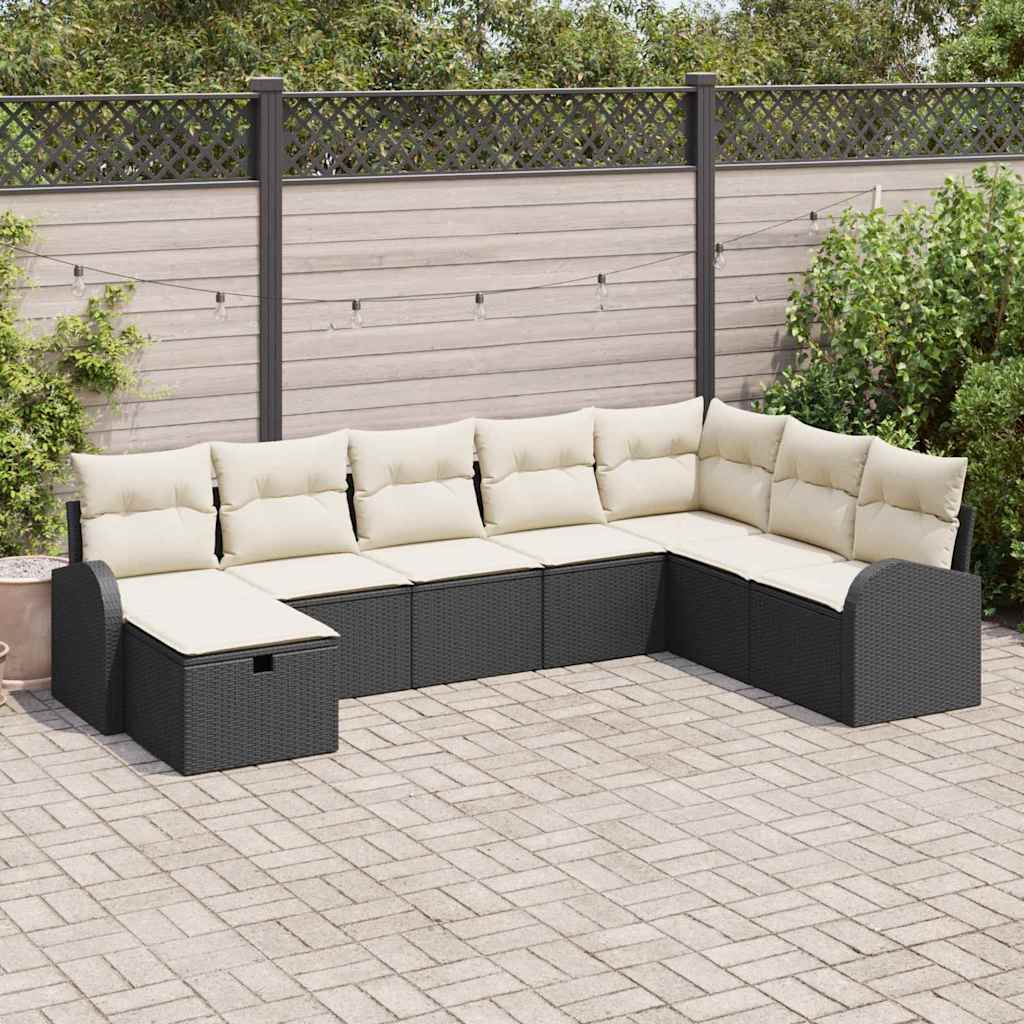 Bankstel 8 st Zwart en crème poly rattan is nu te koop bij PeponiXL, paradijselijk wonen!