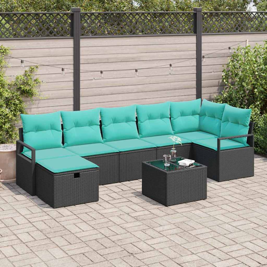 Bankstel met kussen 8 pcs Zwart en Turquoise poly rattan is nu te koop bij PeponiXL, paradijselijk wonen!