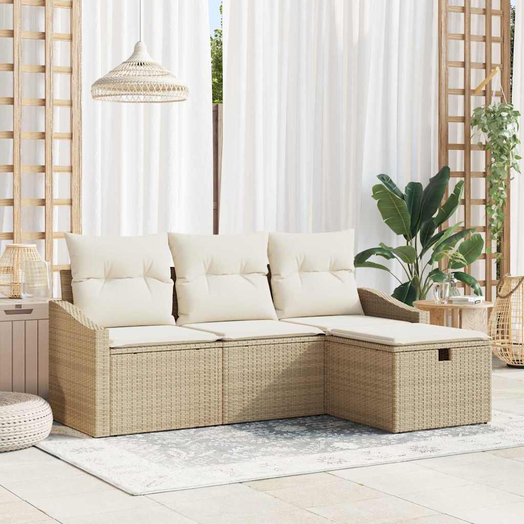 Bankstel met kussen met opslag 4 pcs Beige poly rattan is nu te koop bij PeponiXL, paradijselijk wonen!