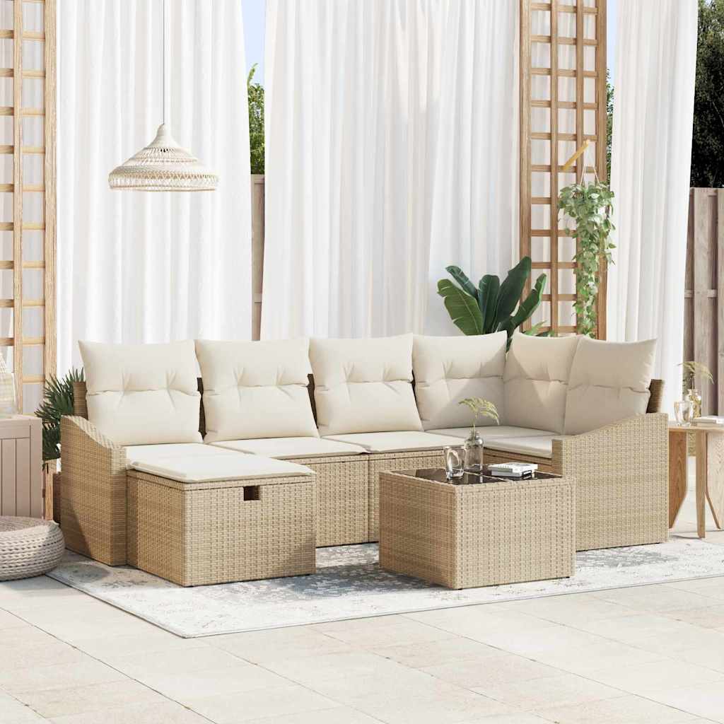 Bankstel met kussen met opslag 7 pcs Beige en Crème poly rattan is nu te koop bij PeponiXL, paradijselijk wonen!