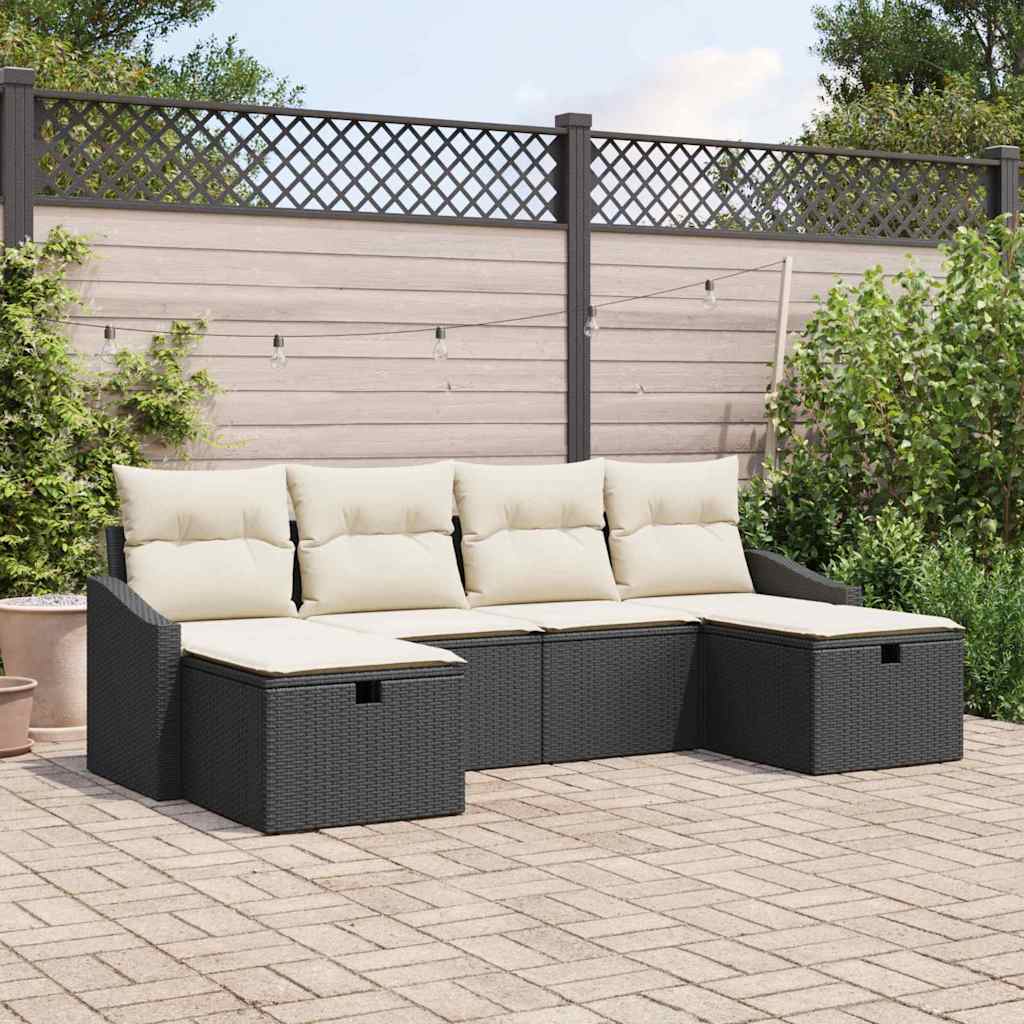 Tuin Sofa Set met kussen 6 pcs Zwart Poly riet is nu te koop bij PeponiXL, paradijselijk wonen!