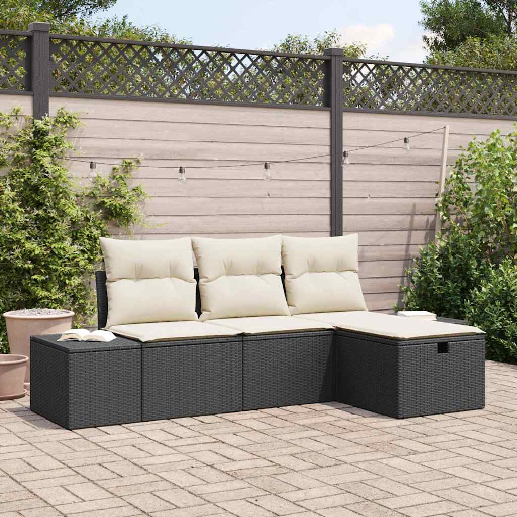 Tuin Sofa Set met kussen 4 pcs Zwart Poly riet is nu te koop bij PeponiXL, paradijselijk wonen!