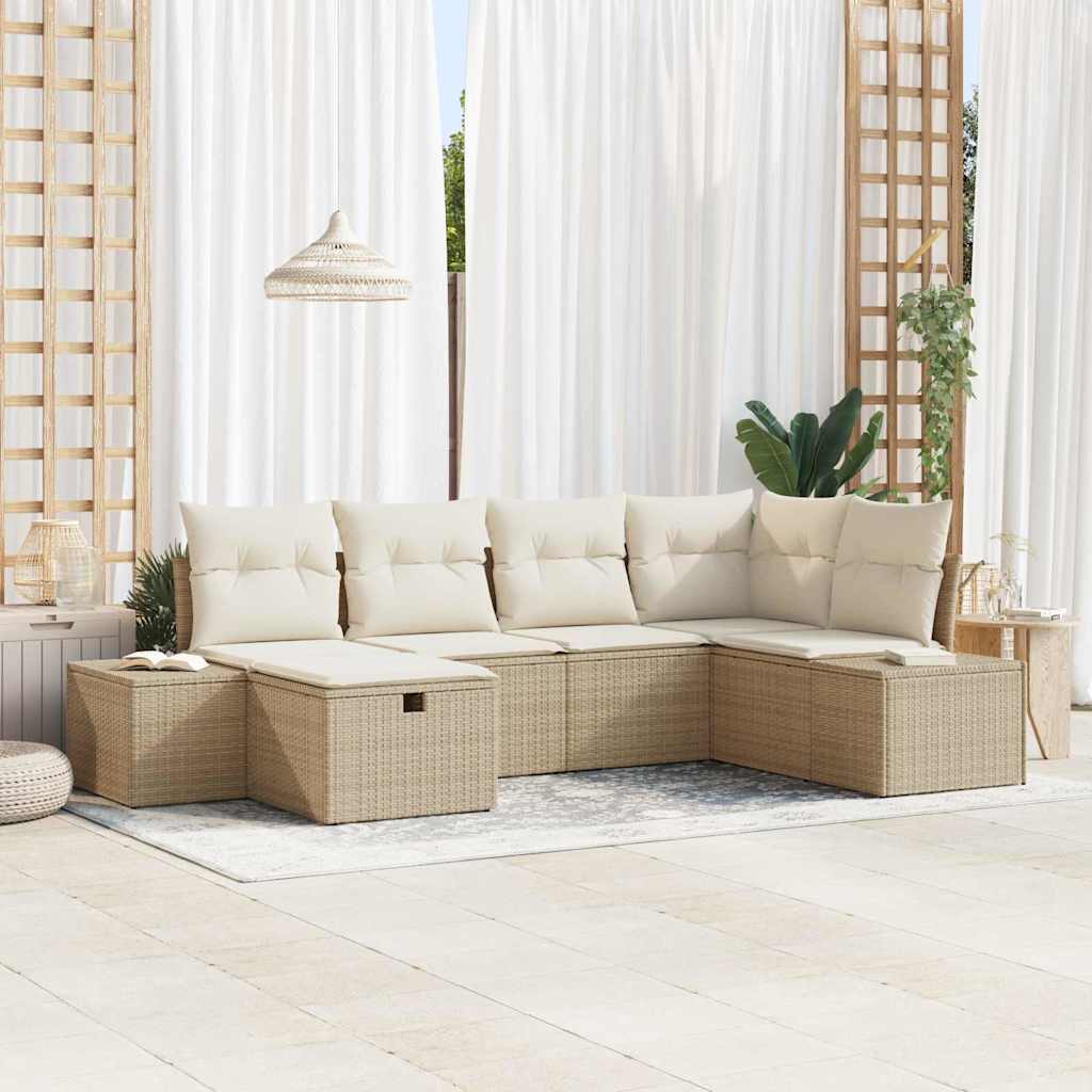 Tuin Sofa Set met kussen 6 pcs Beige poly rattan is nu te koop bij PeponiXL, paradijselijk wonen!