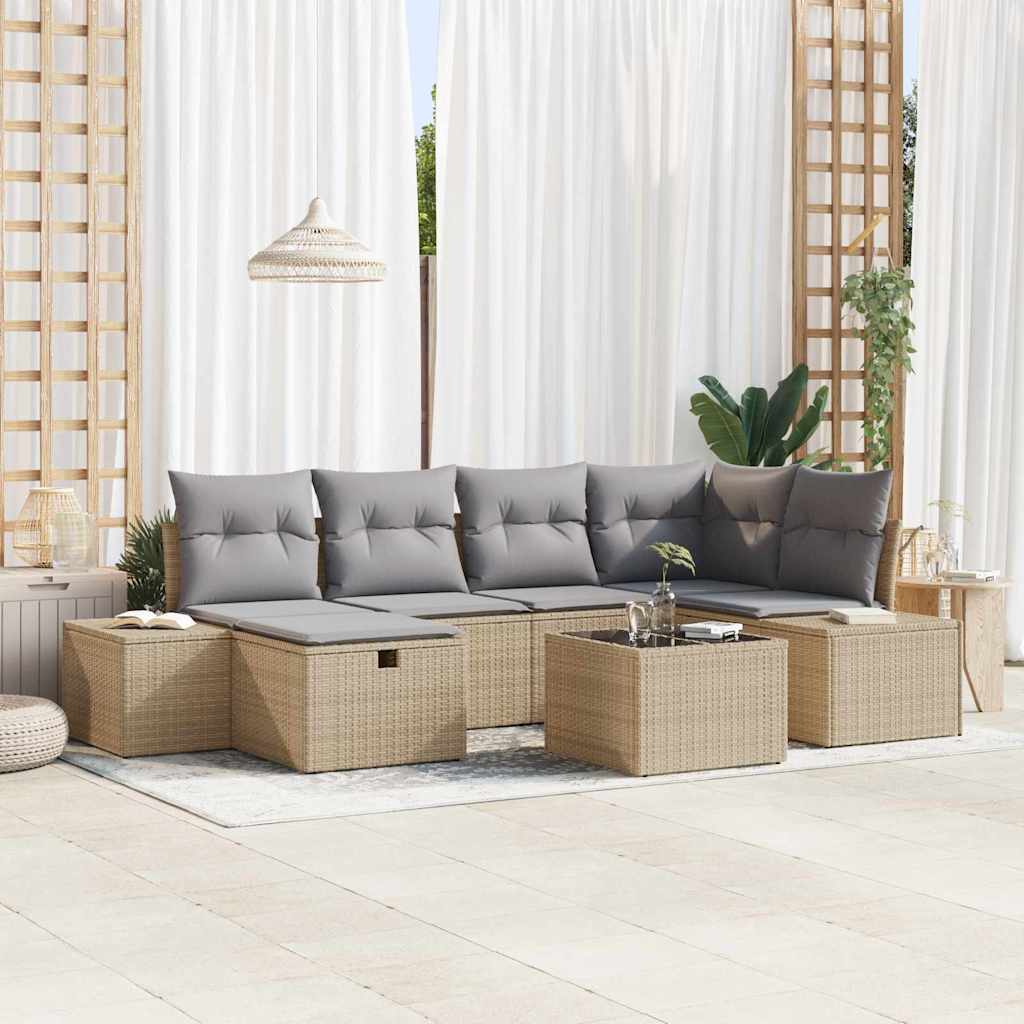 Tuin Sofa Set 7 st Beige poly rattan is nu te koop bij PeponiXL, paradijselijk wonen!