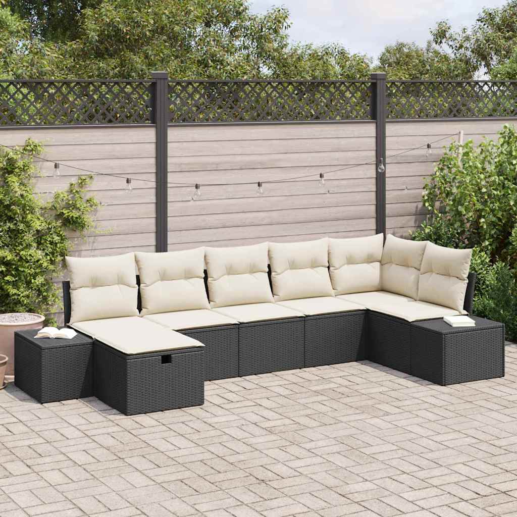 Tuin Sofa Set met kussen 7 pcs Zwart poly rattan is nu te koop bij PeponiXL, paradijselijk wonen!