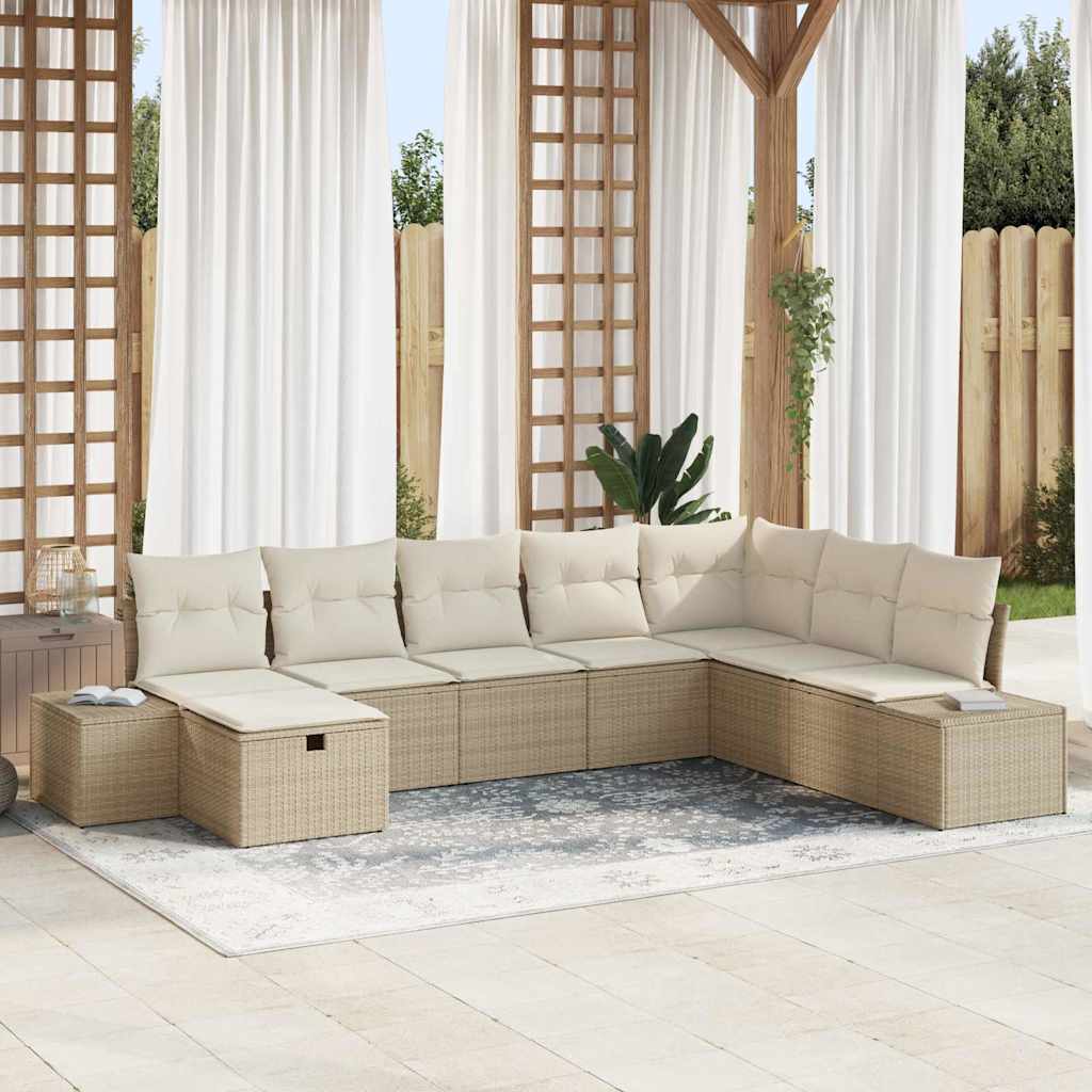 Tuin Sofa Set met kussen 8 pcs Beige poly rattan is nu te koop bij PeponiXL, paradijselijk wonen!