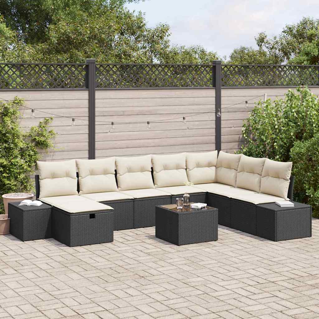 Tuin Sofa Set 9 st Zwart poly rattan is nu te koop bij PeponiXL, paradijselijk wonen!