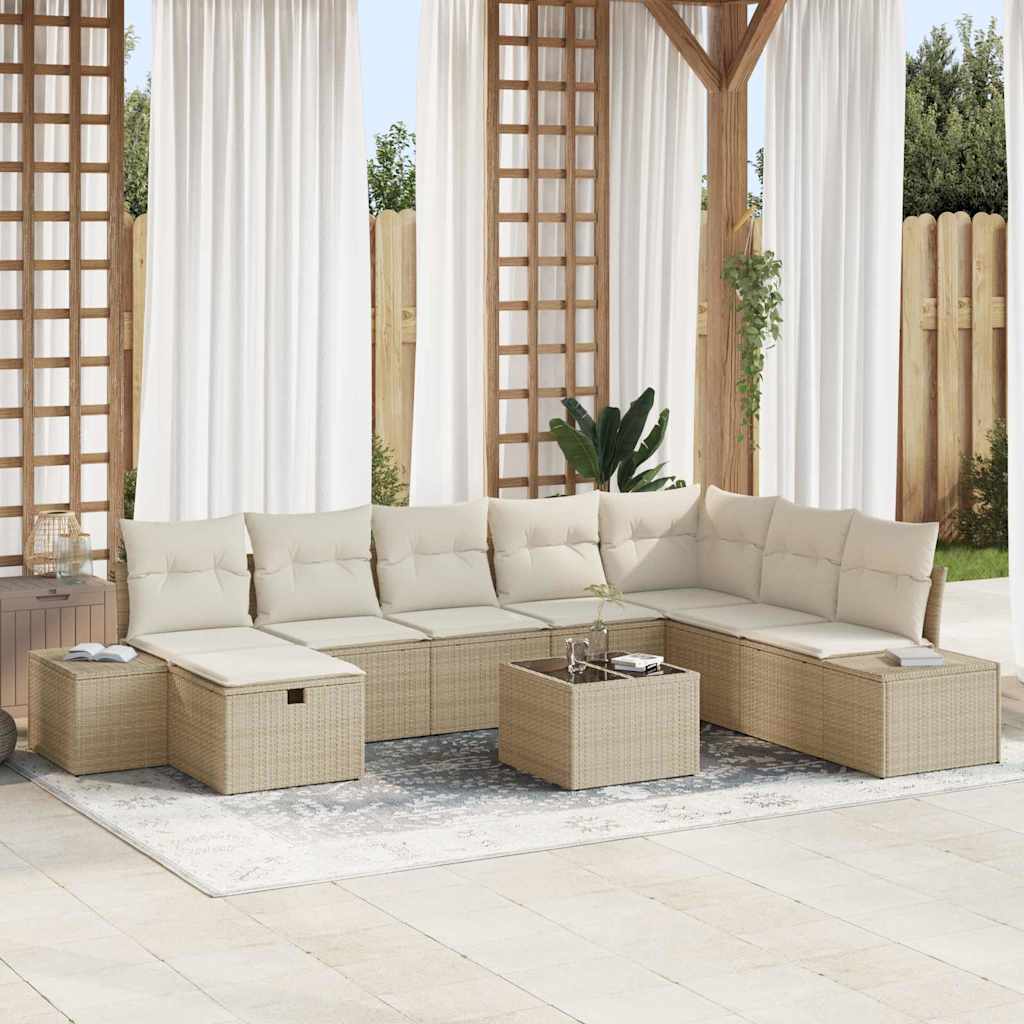 Tuin Sofa Set met kussen 9 pcs Beige poly rattan is nu te koop bij PeponiXL, paradijselijk wonen!