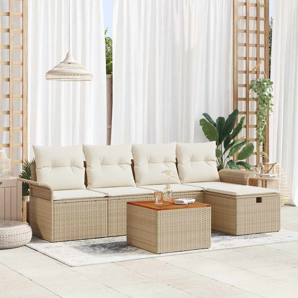 Tuinbankenset met kussen met opslag 6 pcs Beige poly rattan is nu te koop bij PeponiXL, paradijselijk wonen!