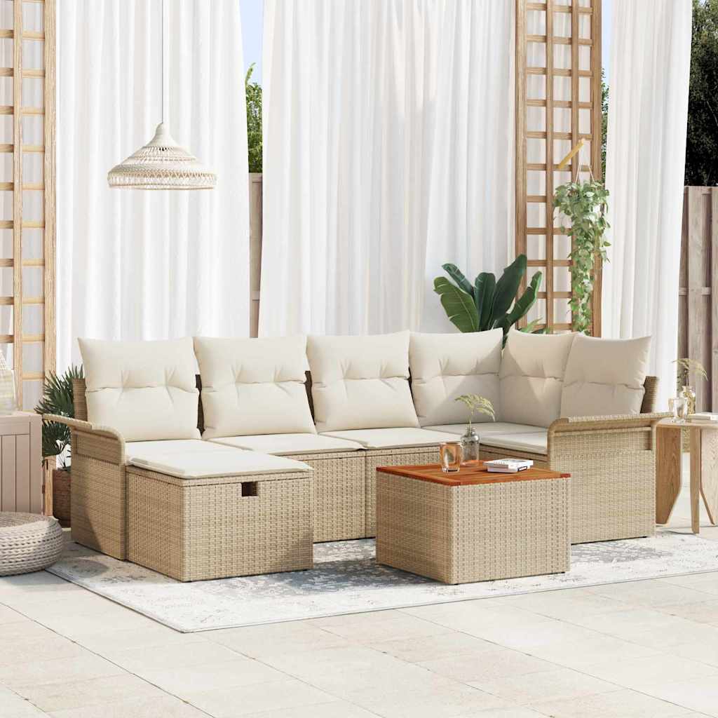 Tuinbankenset met kussen met opslag 7 pcs Beige poly rattan is nu te koop bij PeponiXL, paradijselijk wonen!