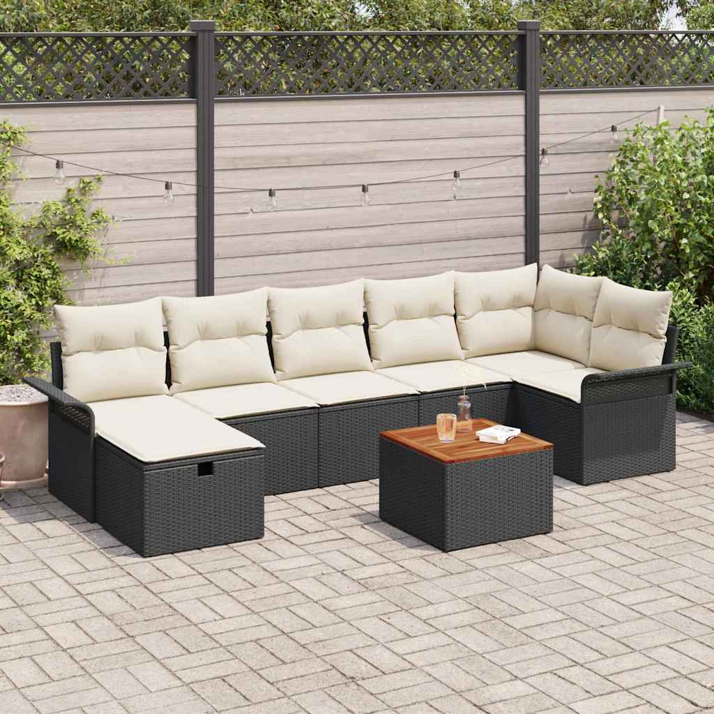 Tuinbankenset met kussen met opslag 8 pcs Zwart poly rattan is nu te koop bij PeponiXL, paradijselijk wonen!