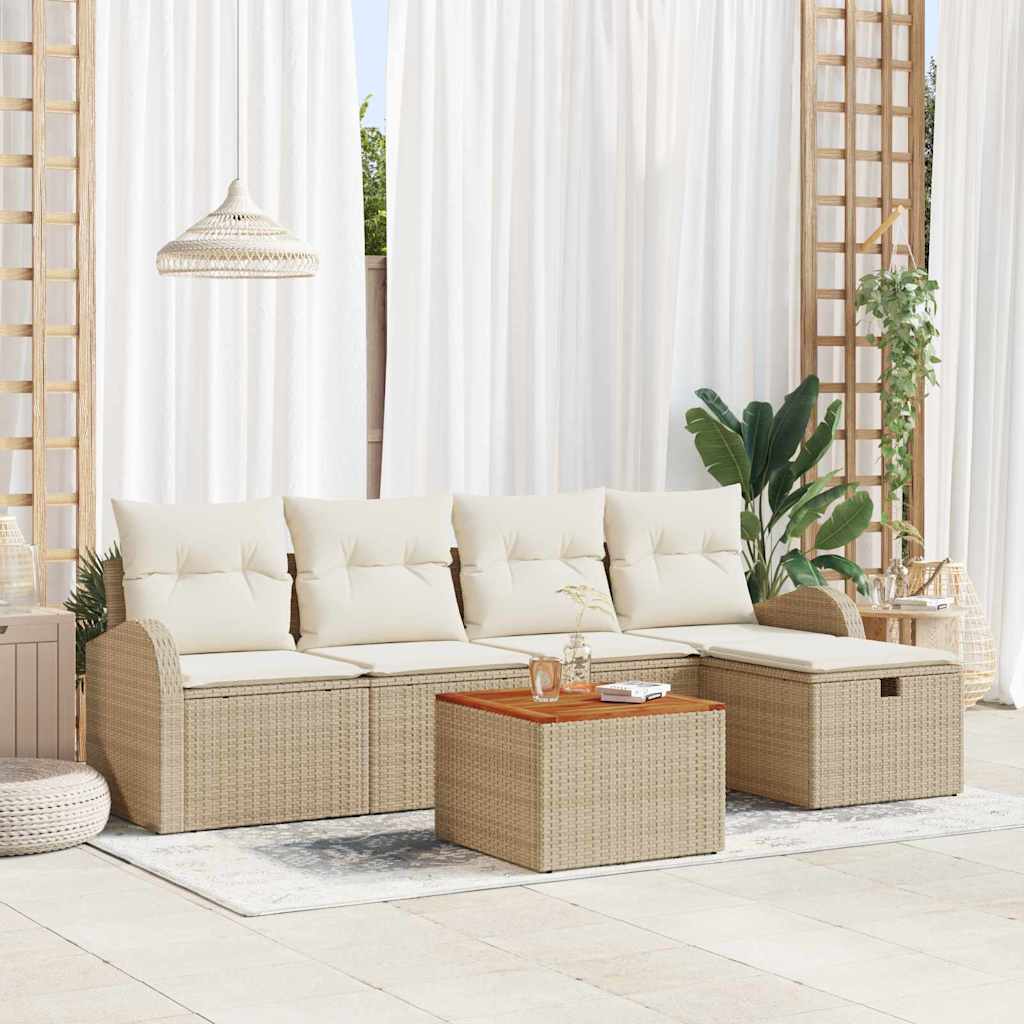 Tuinbankenset met kussen met opslag 6 pcs Beige poly rattan is nu te koop bij PeponiXL, paradijselijk wonen!