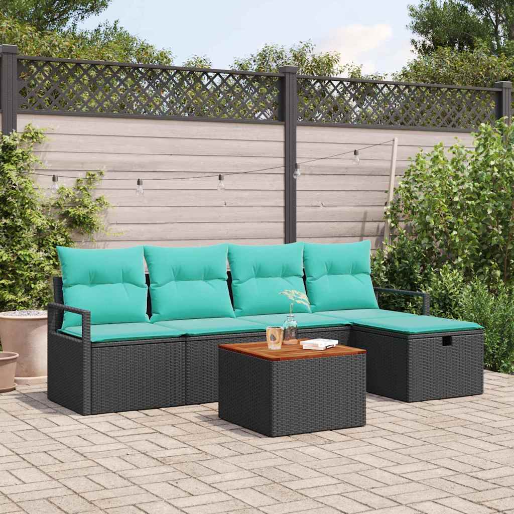 Tuinbankenset met kussen met opslag 6 pcs Zwart poly rattan is nu te koop bij PeponiXL, paradijselijk wonen!
