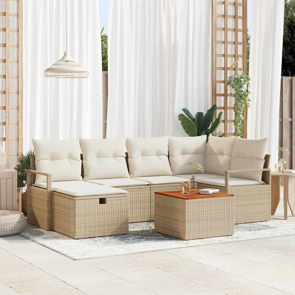 Tuinbankenset met kussen met opslag 7 pcs Beige poly rattan is nu te koop bij PeponiXL, paradijselijk wonen!