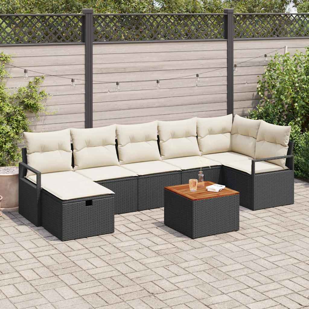 Tuinbankenset met kussen met opslag 8 pcs Zwart poly rattan is nu te koop bij PeponiXL, paradijselijk wonen!