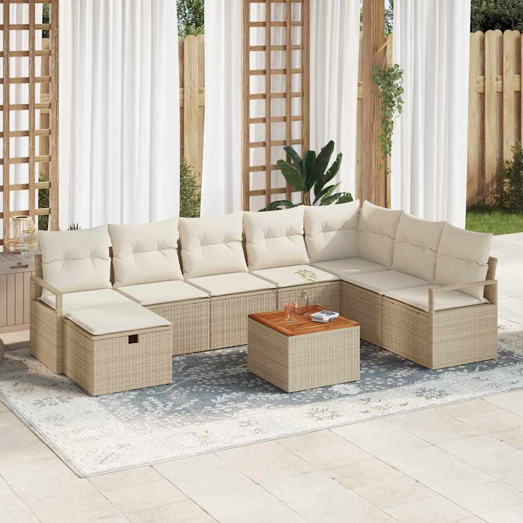 Tuinbankenset met kussen met opslag 9 pcs Beige poly rattan is nu te koop bij PeponiXL, paradijselijk wonen!