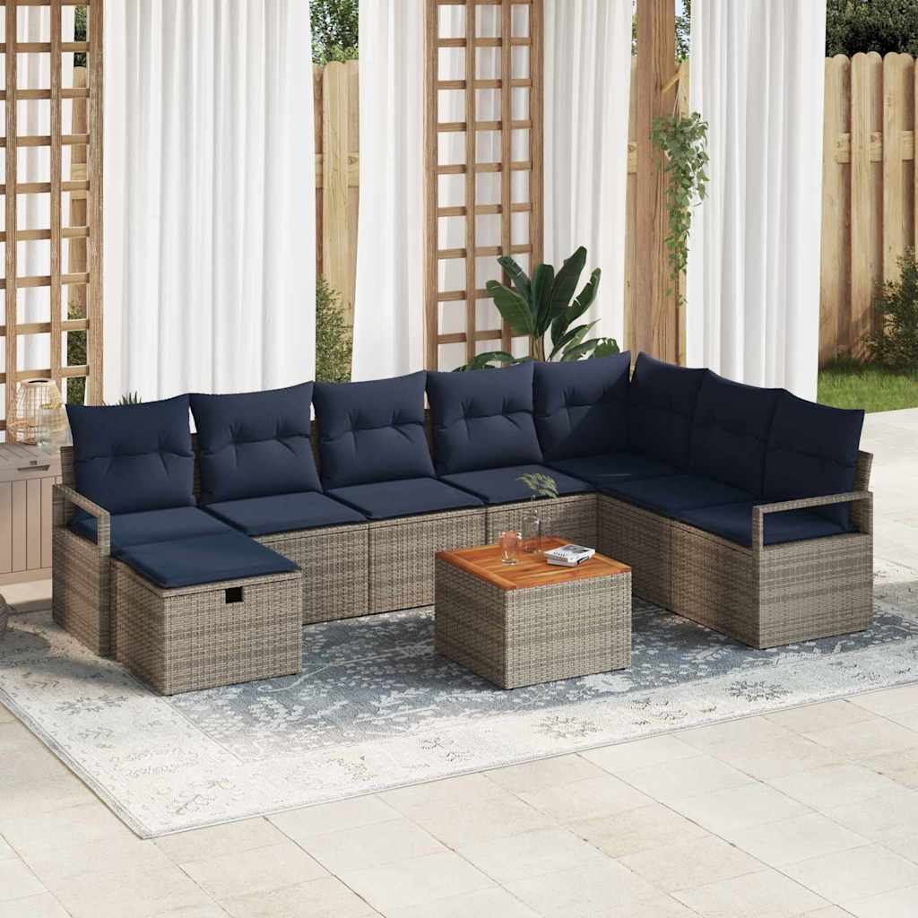 Tuinbankenset met kussen met opslag 9 pcs Grijs poly rattan is nu te koop bij PeponiXL, paradijselijk wonen!