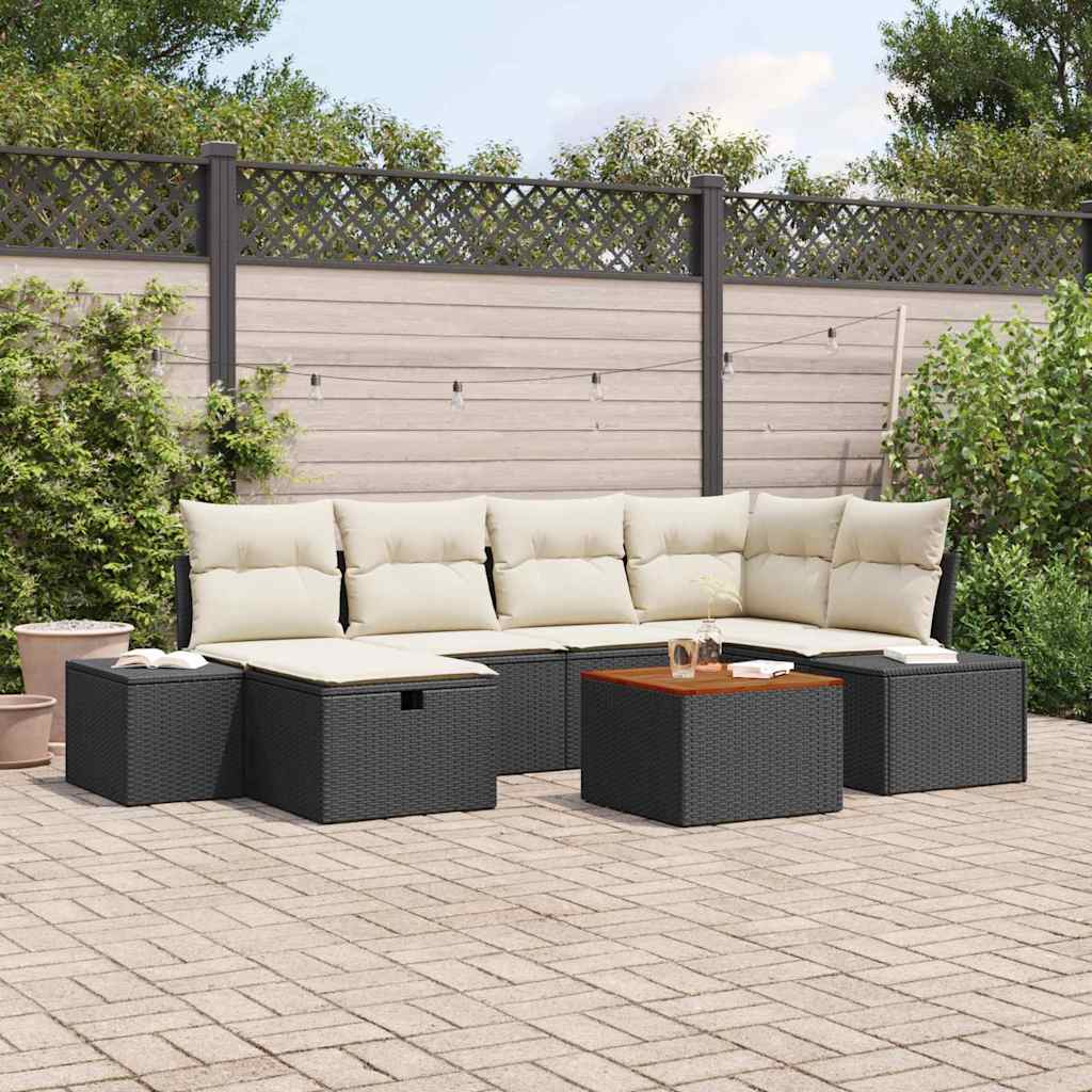 Tuinbankenset 7 st Zwart poly rattan is nu te koop bij PeponiXL, paradijselijk wonen!