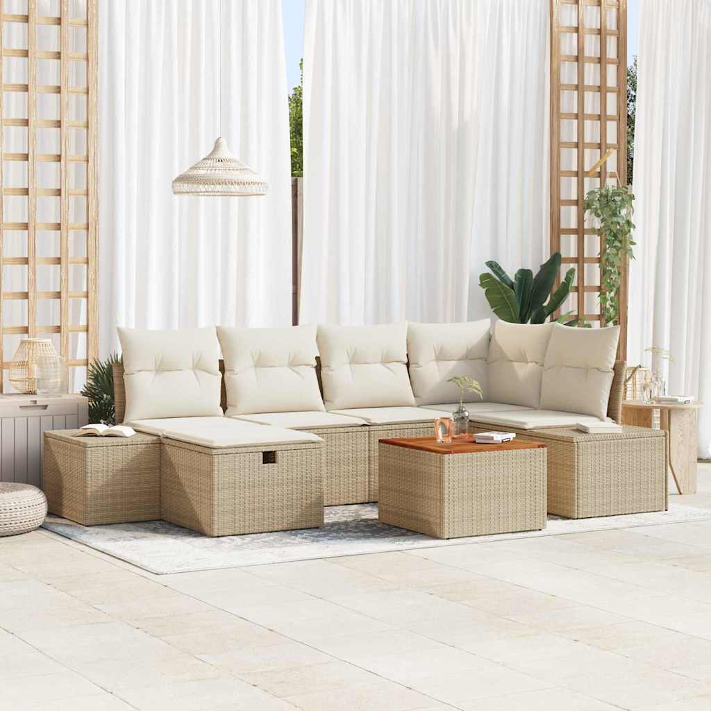 Tuinbankenset met kussen met opslag 7 pcs Beige poly rattan is nu te koop bij PeponiXL, paradijselijk wonen!