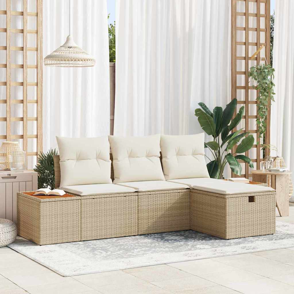Tuin Sofa Set met kussen 4 pcs Beige Poly riet is nu te koop bij PeponiXL, paradijselijk wonen!