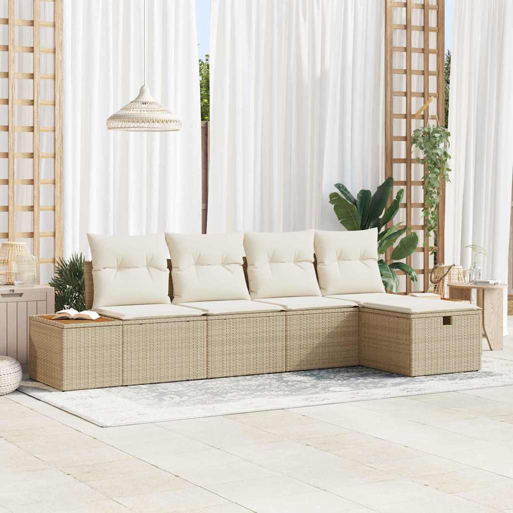 Tuinbankenset met kussen 5 pcs Beige poly rattan is nu te koop bij PeponiXL, paradijselijk wonen!