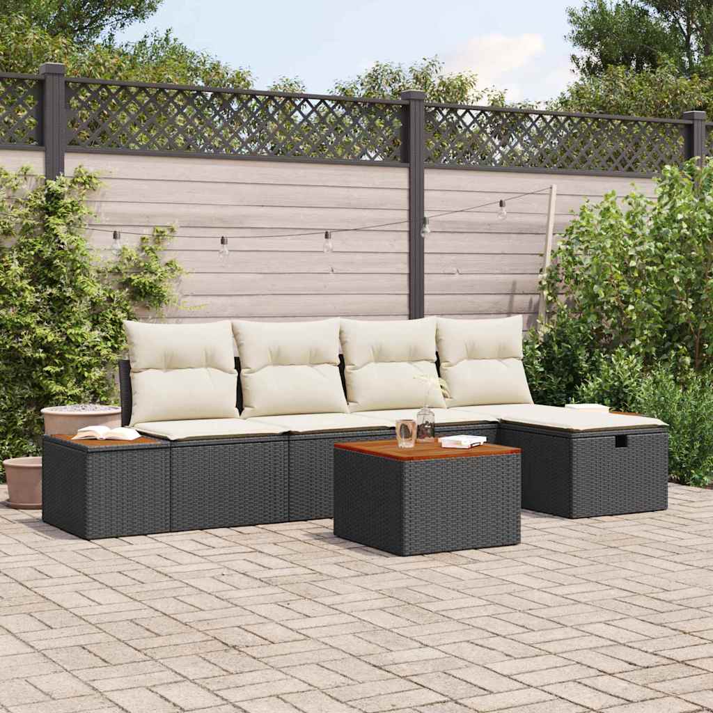 Tuinbankenset met kussen 6 pcs Zwart poly rattan is nu te koop bij PeponiXL, paradijselijk wonen!