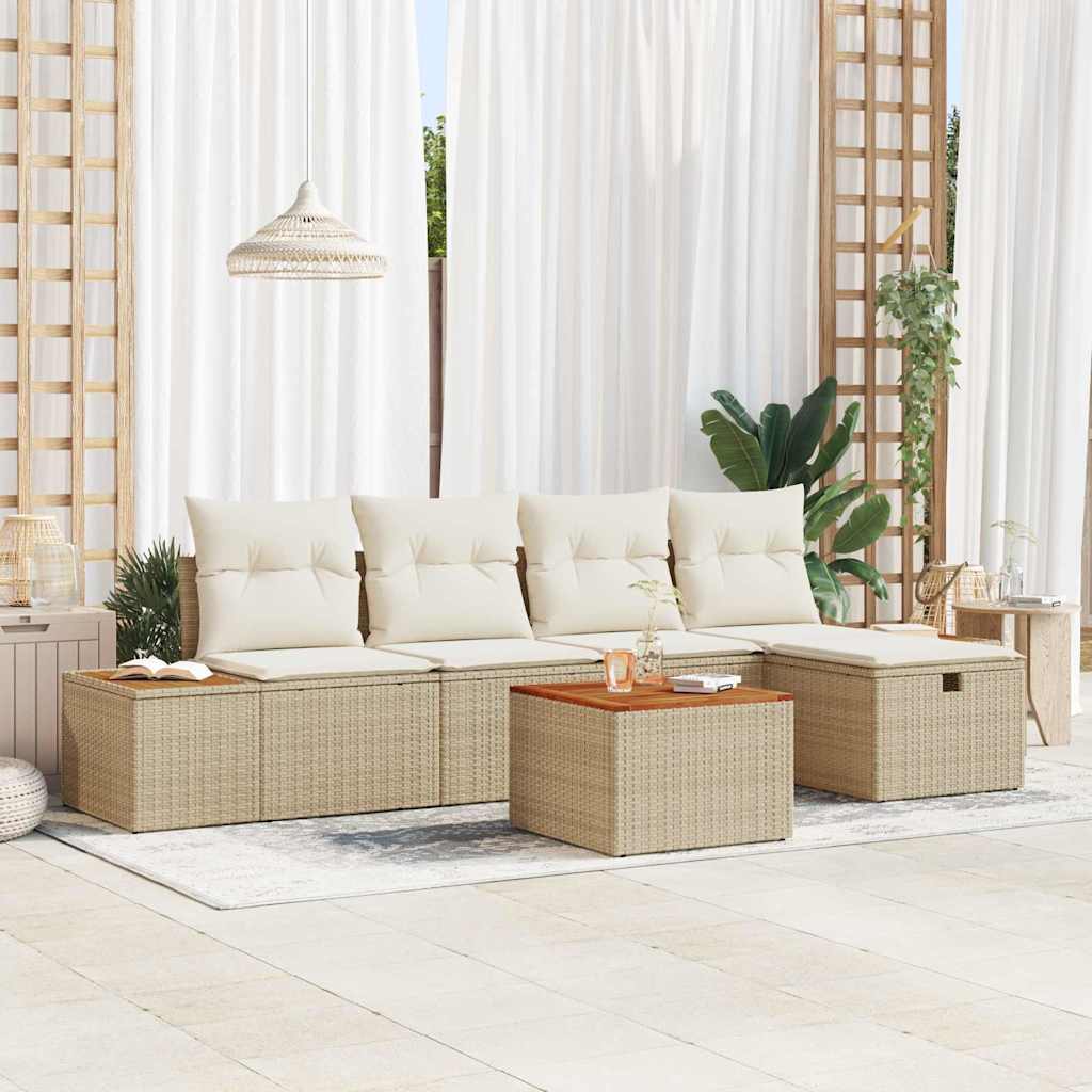 Tuinbankenset met kussen 6 pcs Beige poly rattan is nu te koop bij PeponiXL, paradijselijk wonen!