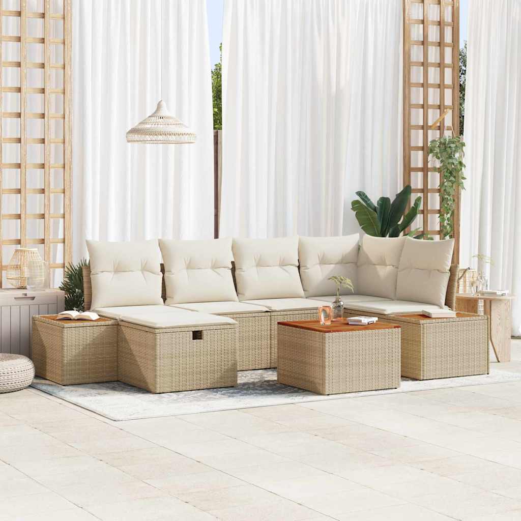 Tuinbankenset met kussen 7 pcs Beige poly rattan is nu te koop bij PeponiXL, paradijselijk wonen!